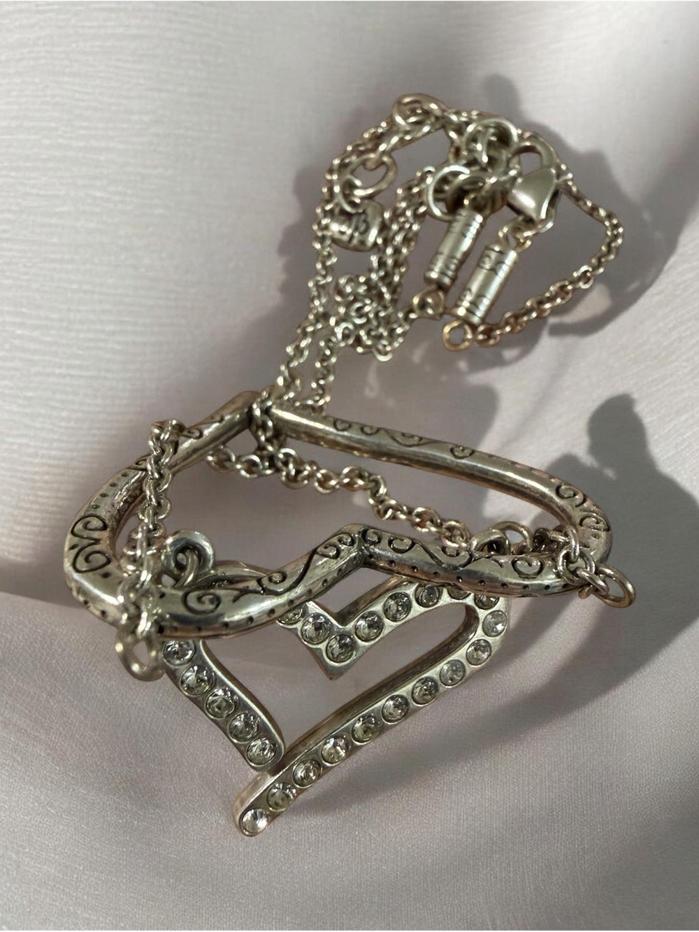 Brighton Retired Love Struck Reversible 3D Swing Double Heart Crystal Necklace - Picture 6 of 10